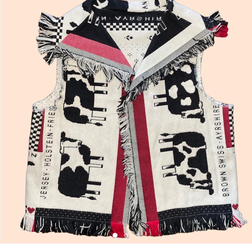 custom super dope cow patterned vest made out of a blanket!